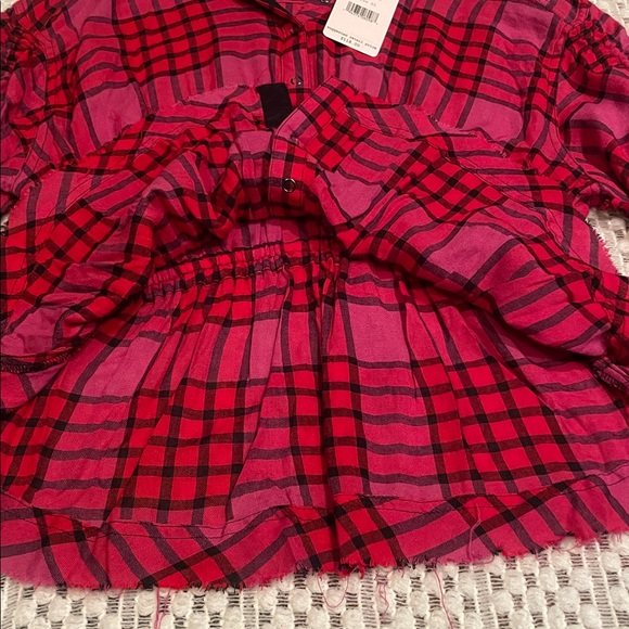 NWT Free People We The Free Pacific Dawn Plaid Shirt in color Red Combo - Picture 10 of 16